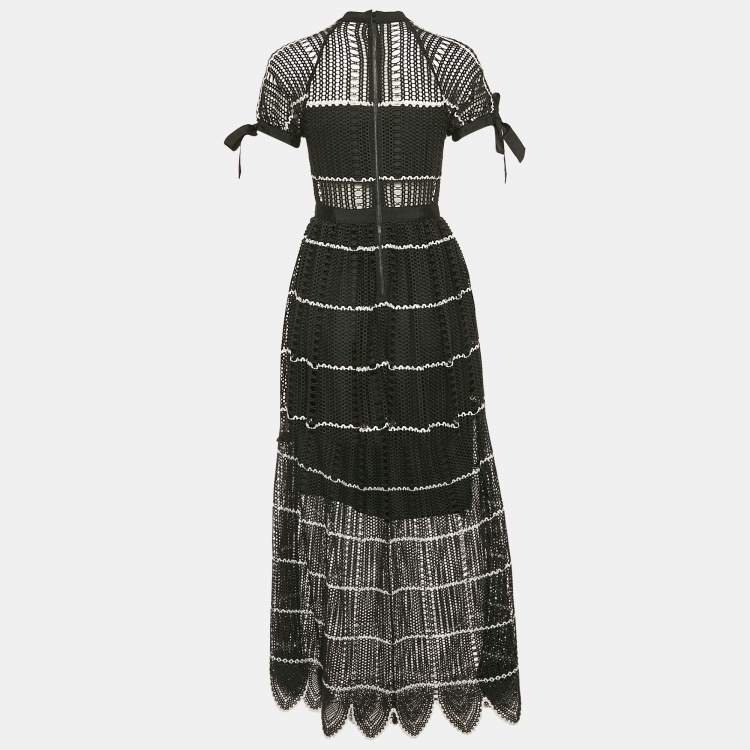مملوكة مسبقًا Self-Portrait Black Crochet Scallop Hem Maxi Dress S