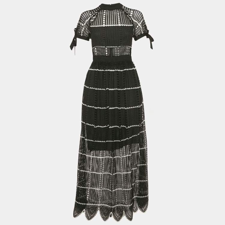 مملوكة مسبقًا Self-Portrait Black Crochet Scallop Hem Maxi Dress S