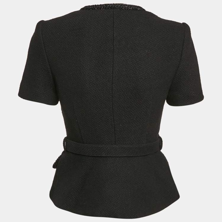 Pre Owned Self-Portrait Black Tweed Tailored Peplum Top S