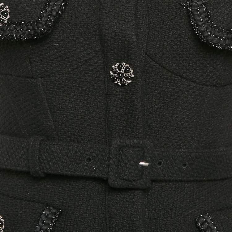 Pre Owned Self-Portrait Black Tweed Tailored Peplum Top S