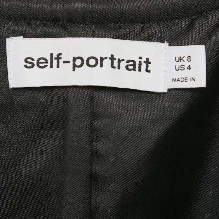 Pre Owned Self-Portrait Black Tweed Tailored Peplum Top S
