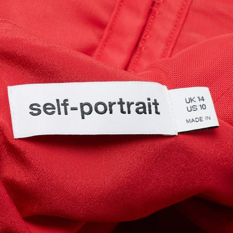 Pre Owned Self-Portrait Red Textured Crepe Diamante Detail Mini Dress L