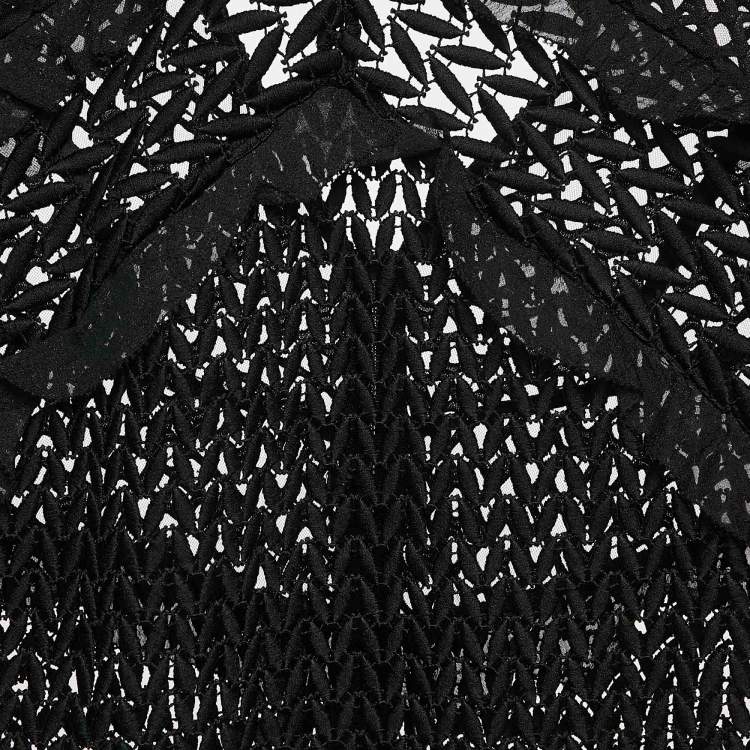 Pre Owned Self-Portrait Black Lace Ruffled Cold-Shoulder Top M