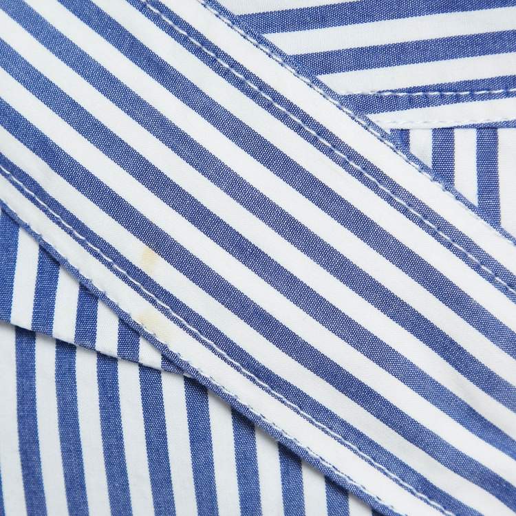 Pre Owned Self-Portrait White/Blue Stripe Cotton Lace Overlay Detail Mini Dress M