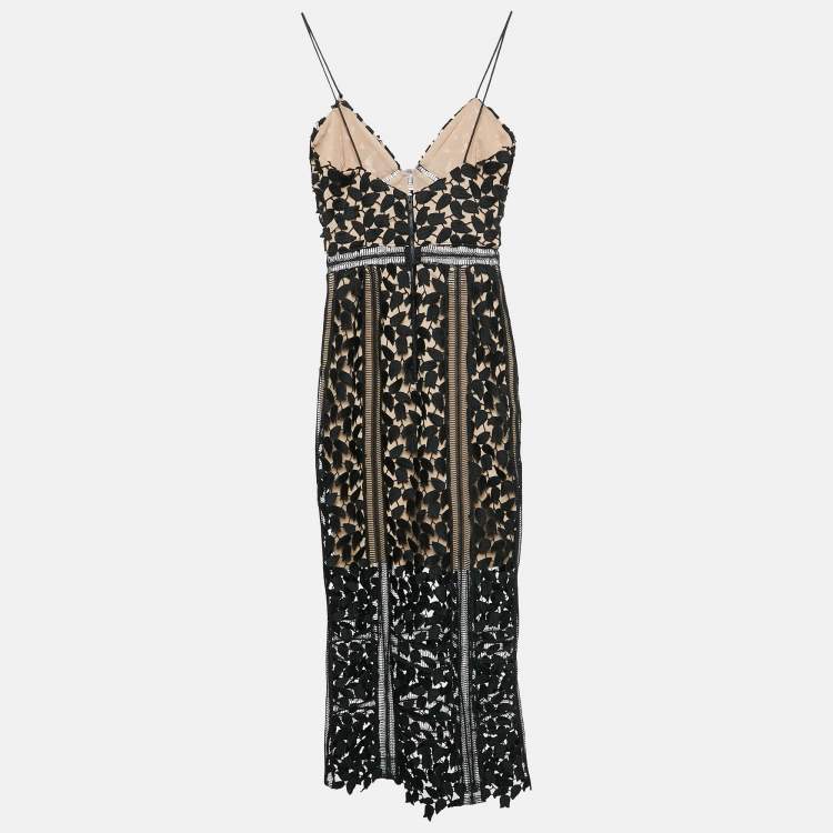 Pre Owned Self-Portrait Black Guipure Lace Sleeveless Midi Dress XS