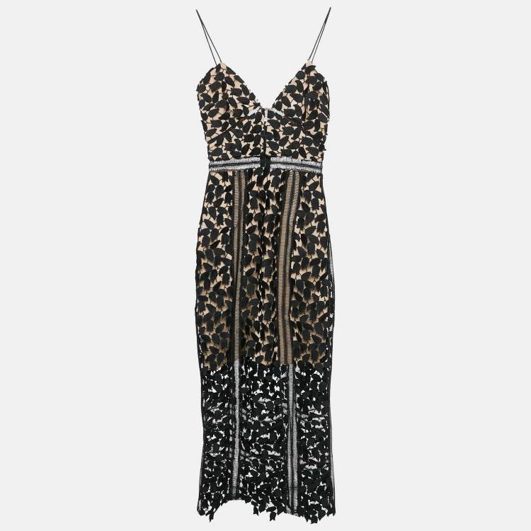 Pre Owned Self-Portrait Black Guipure Lace Sleeveless Midi Dress XS