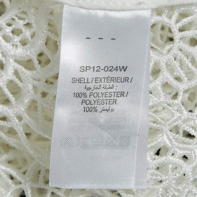 Pre Owned Self-Portrait White Floral Guipure Lace Ruffled Full Sleeve Top M