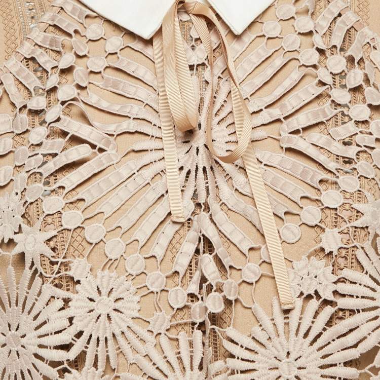 مملوكة مسبقًا Self-Portrait Beige Crepe and Lace Hinkley Midi Dress L
