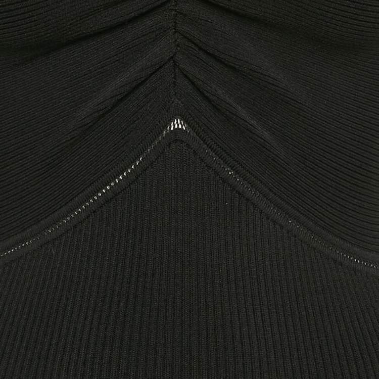 Pre Owned Self-Portrait Black Rib Knit Cut-Out Ruched Midi Dress S
