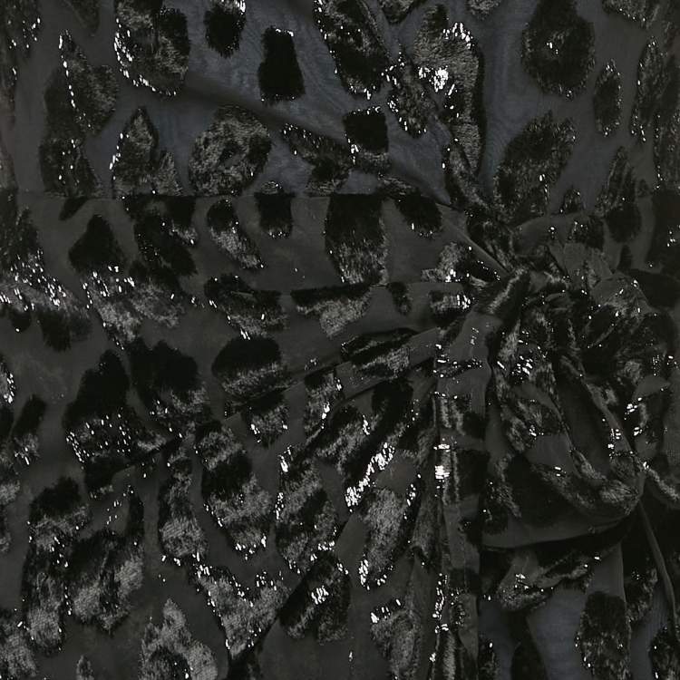 Pre Owned Self-Portrait Black Metallic Leopard Flocked Chiffon Mini Dress S