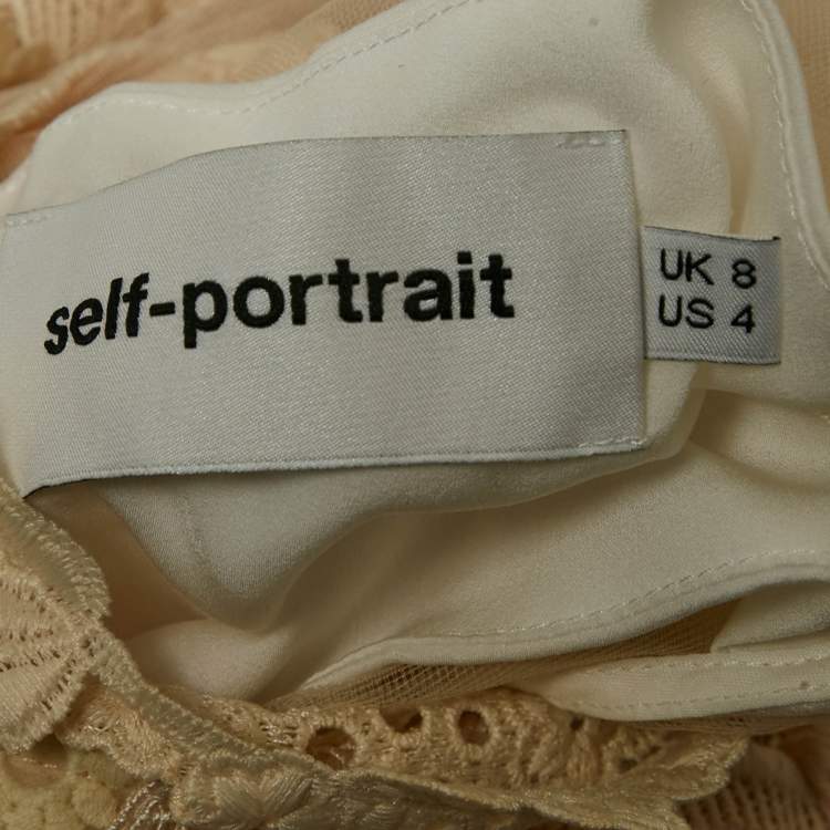 Pre Owned Self-Portrait Beige Lace Trim Crepe Midi Dress S