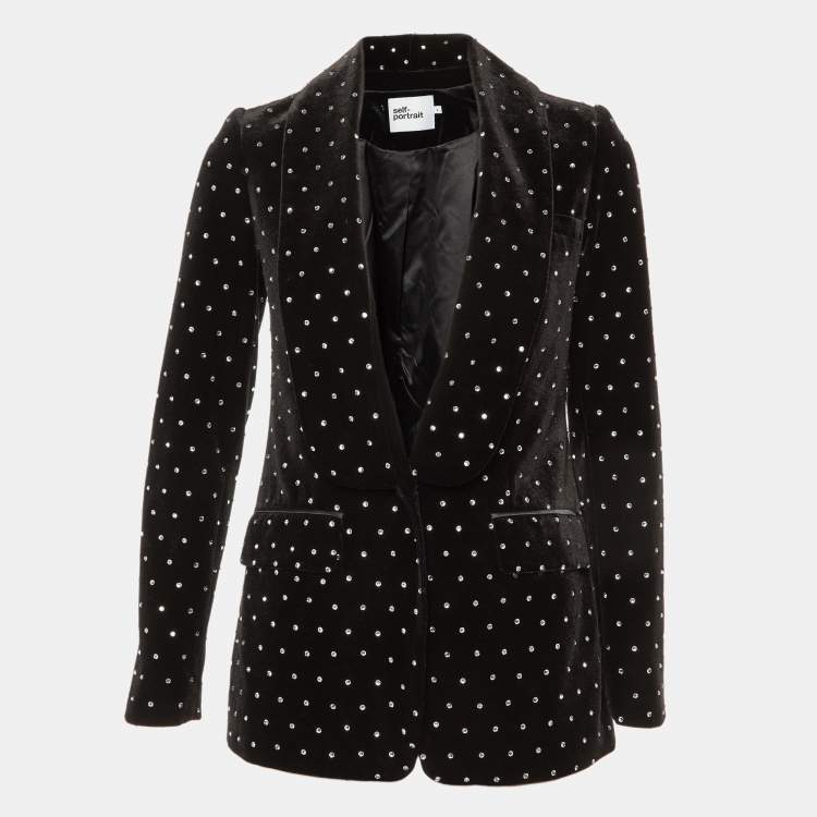 Pre Owned Self-Portrait Black Crystal Embellished Velvet Blazer S
