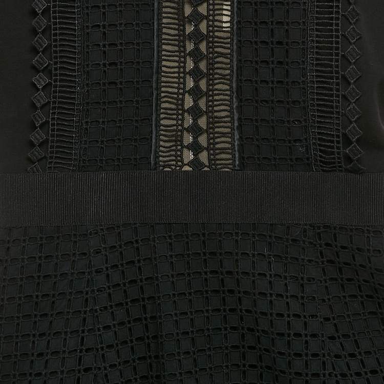 Pre Owned Self-Portrait Black Guipure Lace Tiered Midi Dress XS