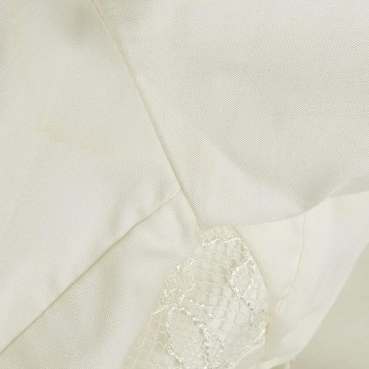 Pre Owned Self-Portrait White Cotton Lace Panel Detail Mini Dress S