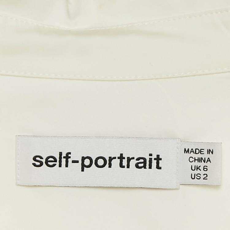 Pre Owned Self-Portrait White Cotton Lace Panel Detail Mini Dress S