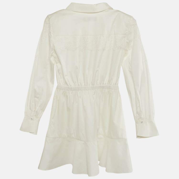 Pre Owned Self-Portrait White Cotton Lace Panel Detail Mini Dress S