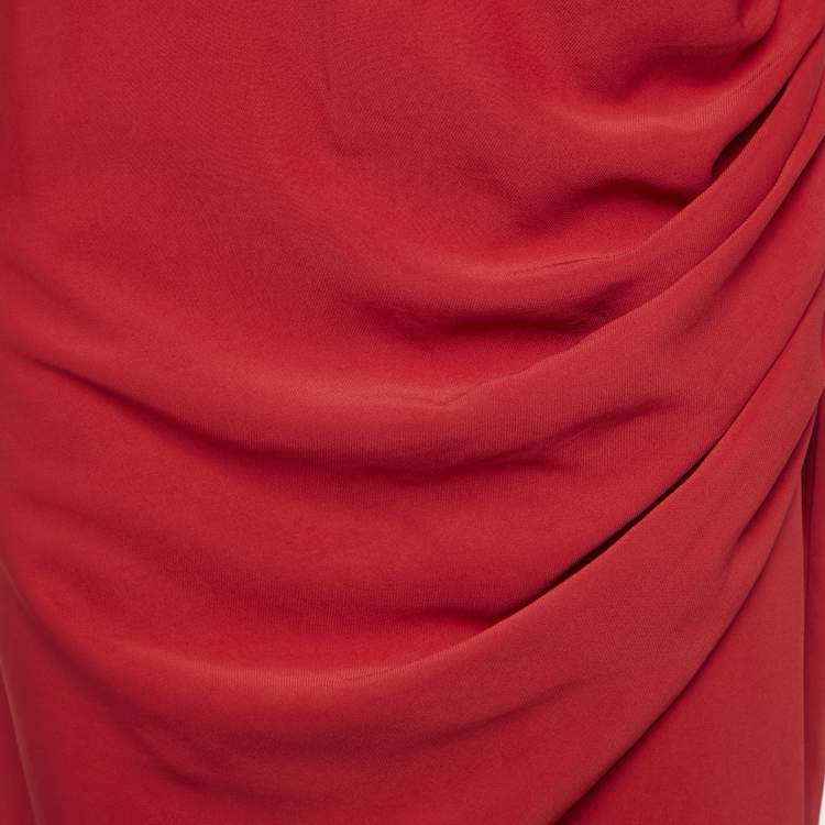 Pre Owned Self-Portrait Red Crepe Puff Sleeve Gathered Long Dress M