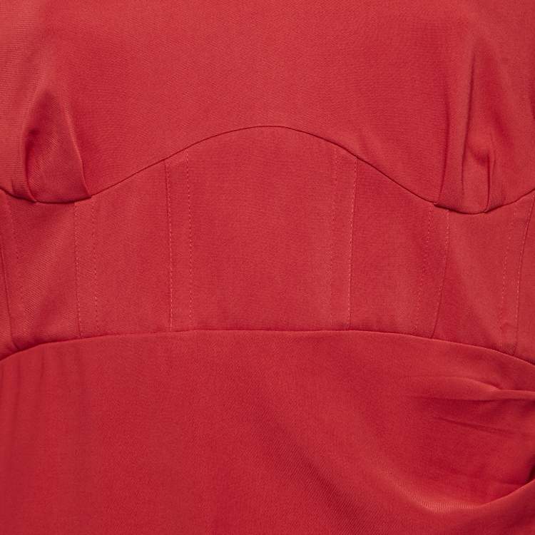 Pre Owned Self-Portrait Red Crepe Puff Sleeve Gathered Long Dress M