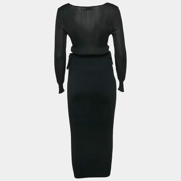 Pre Owned Self-Portrait Black Rib Knit Cut-Out Detail Bodycon Midi Dress S