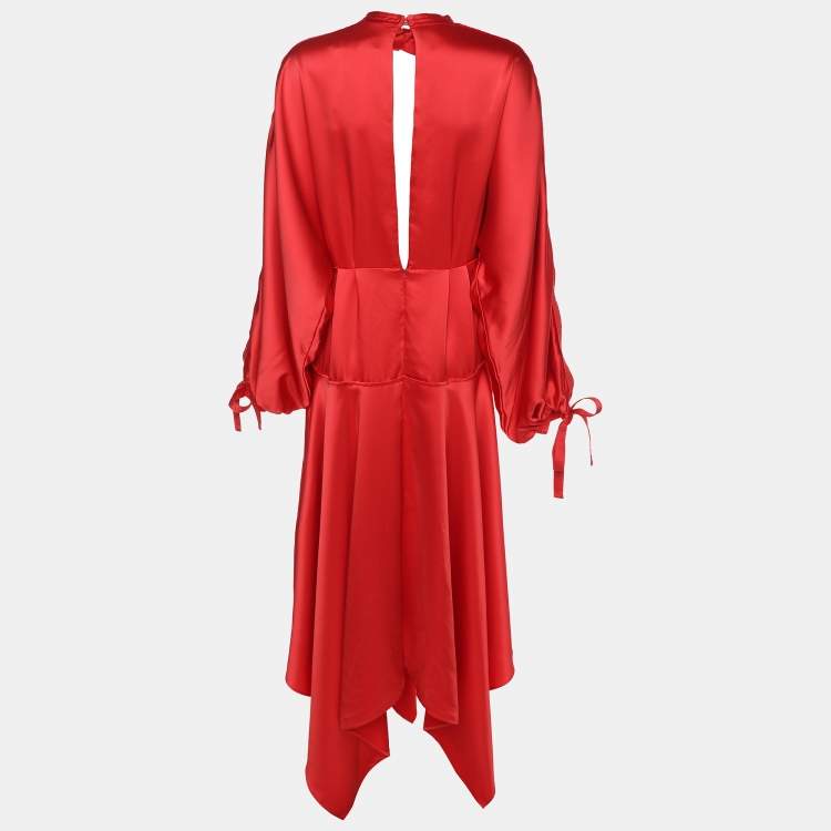 Pre Owned Self-Portrait Red Satin Midi Dress L