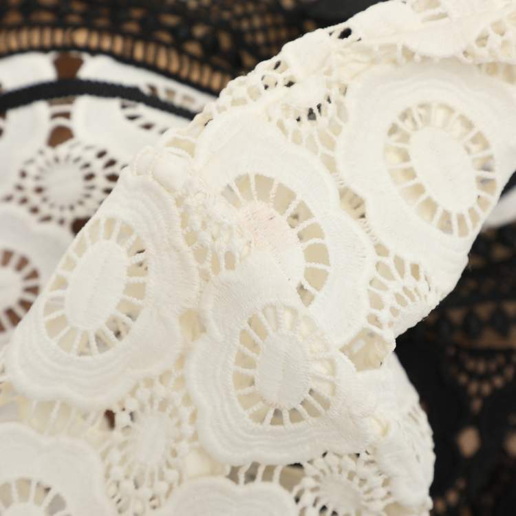 Pre Owned Self-Portrait White/Black Lace Felicia Collared Mini Dress M