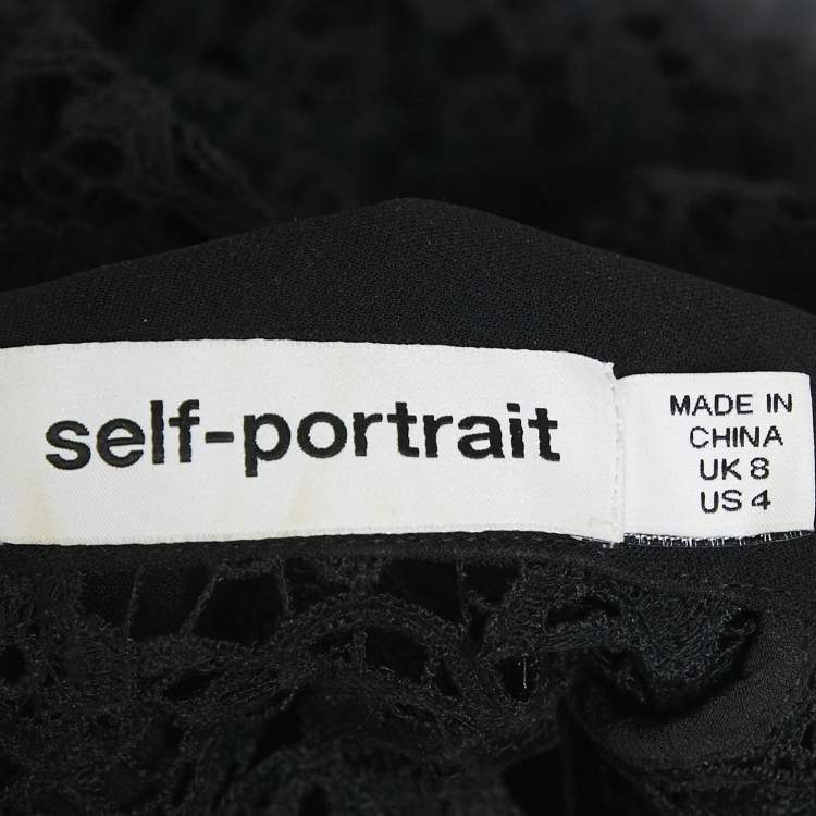 مملوكة مسبقًا Self-Portrait Black Beads Embellished Lace Sheer Shirt S