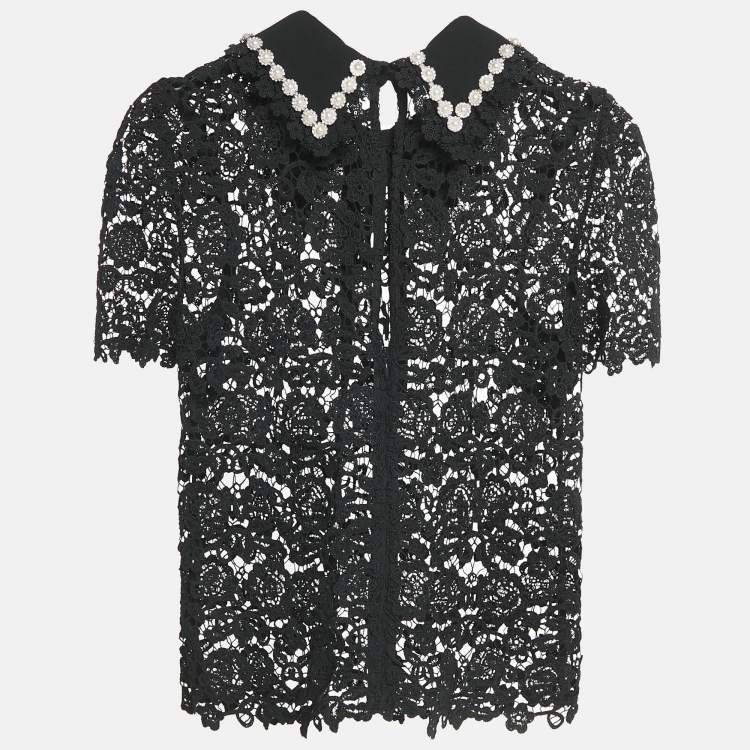 مملوكة مسبقًا Self-Portrait Black Beads Embellished Lace Sheer Shirt S