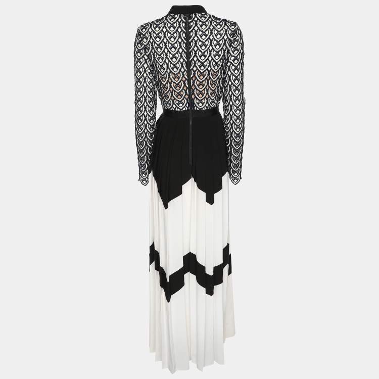Pre Owned Self-Portrait Multicolor Crochet Sweetheart Maxi Dress S