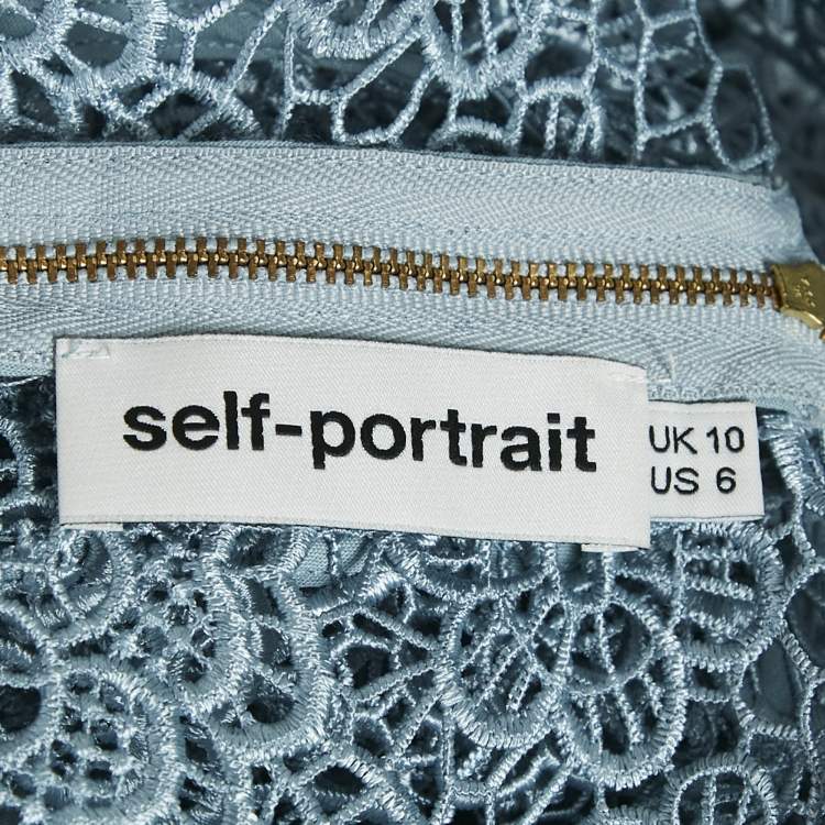 Pre Owned Self-Portrait Blue Floral Lace Open Back Sheer Top M