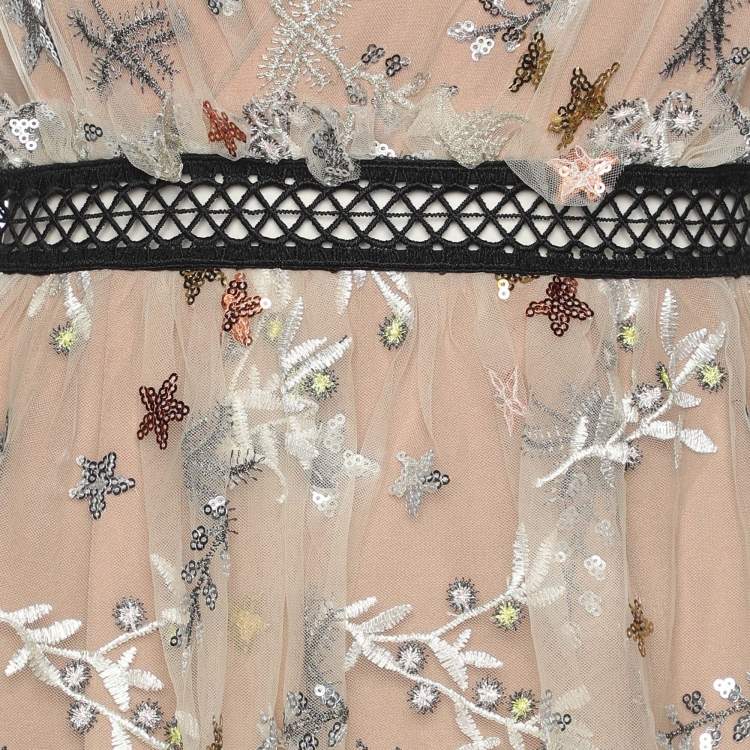 Pre Owned Self-Portrait Beige Mesh Star Midi Dress S