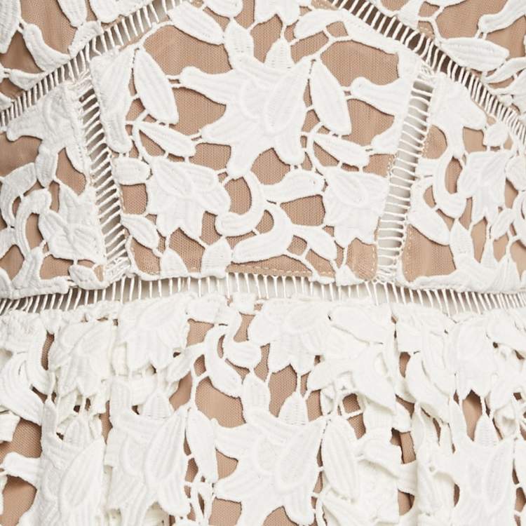 مملوكة مسبقًا Self-Portrait White Guipure Lace Sleeveless Azaelea Midi Dress S