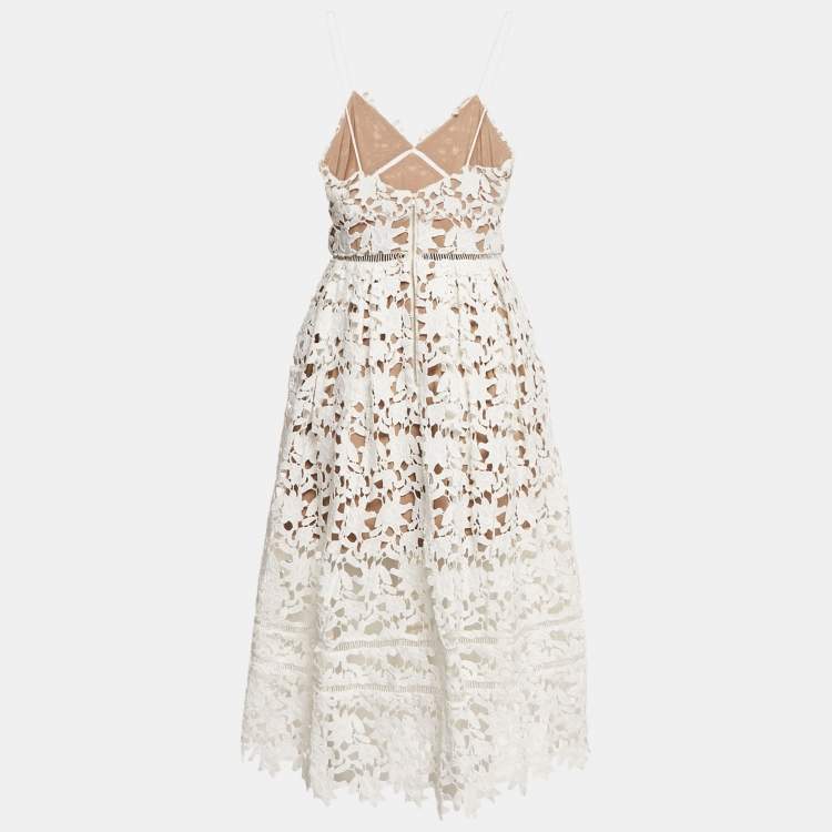 مملوكة مسبقًا Self-Portrait White Guipure Lace Sleeveless Azaelea Midi Dress S