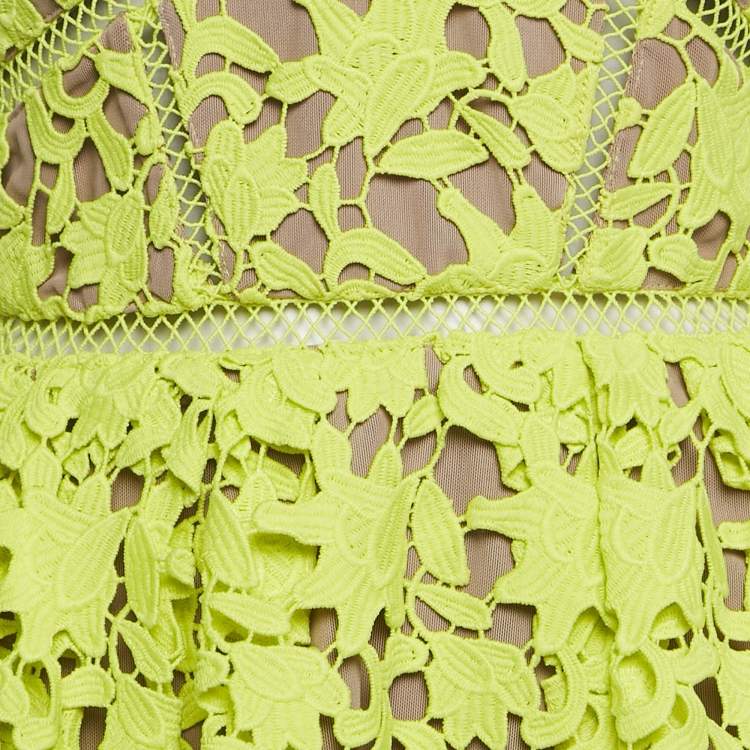 مملوكة مسبقًا Self-Portrait Neon Yellow Lace Guipure Sleeveless Azaelea Mini Dress S
