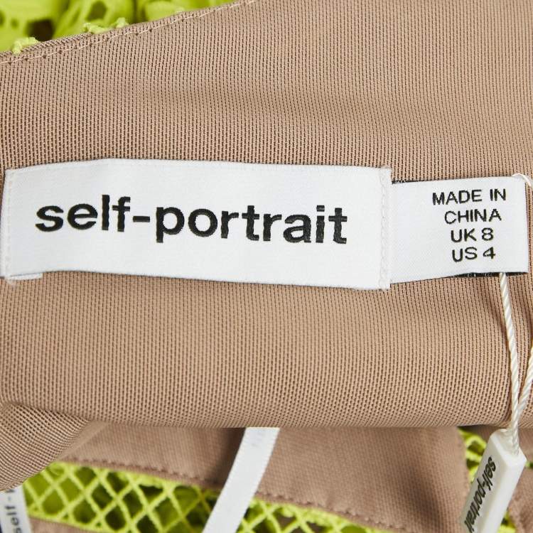 مملوكة مسبقًا Self-Portrait Neon Yellow Lace Guipure Sleeveless Azaelea Mini Dress S
