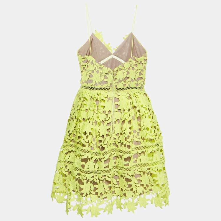 مملوكة مسبقًا Self-Portrait Neon Yellow Lace Guipure Sleeveless Azaelea Mini Dress S