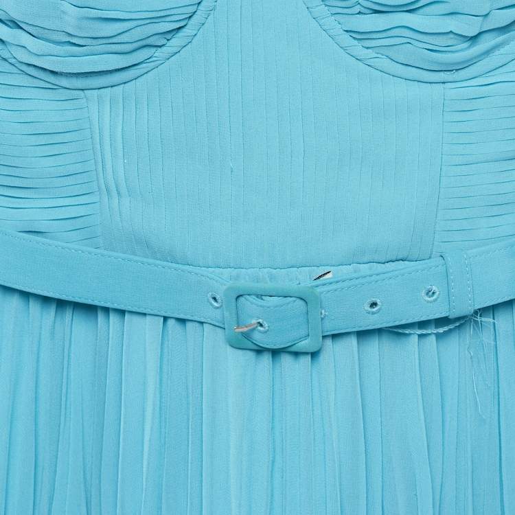 Pre Owned Self-Portrait Blue Pleated Chiffon Sleeveless Midi Dress S