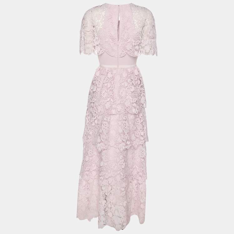 Pre Owned Self Portrait Pink Lace Diamante Bow Dress S
