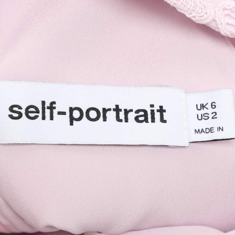 Pre Owned Self Portrait Pink Lace Diamante Bow Dress S