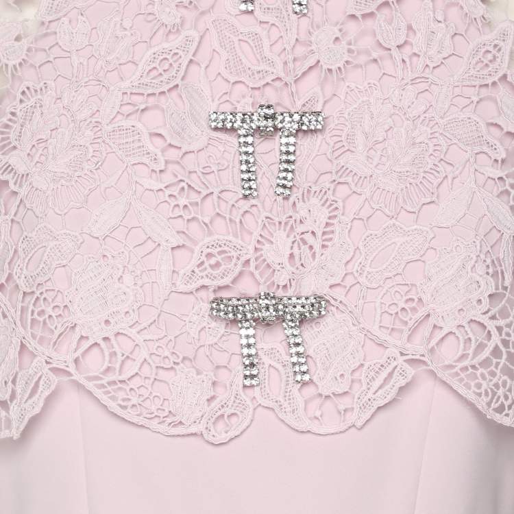 Pre Owned Self Portrait Pink Lace Diamante Bow Dress S
