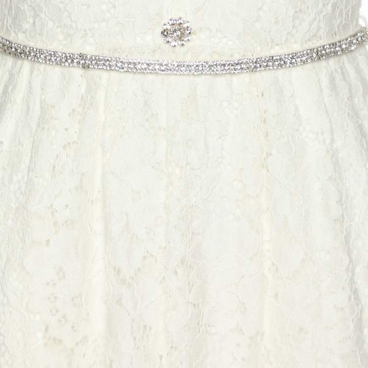 مملوكة مسبقًا Self Portrait Ivory Lace Diamante Trim Midi Dress S