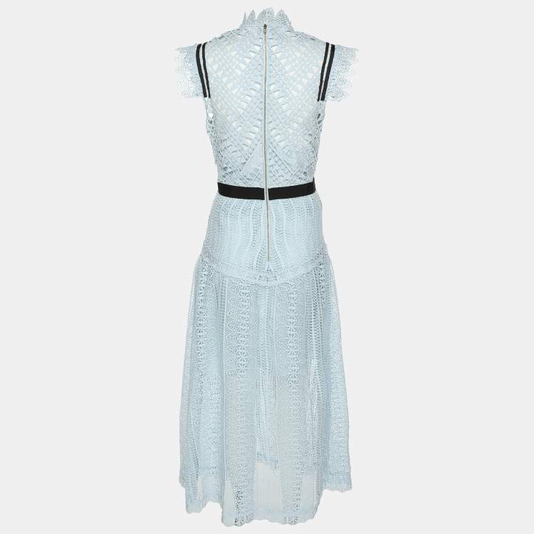 Pre Owned Self-Portrait Blue Lace Midi Dress M