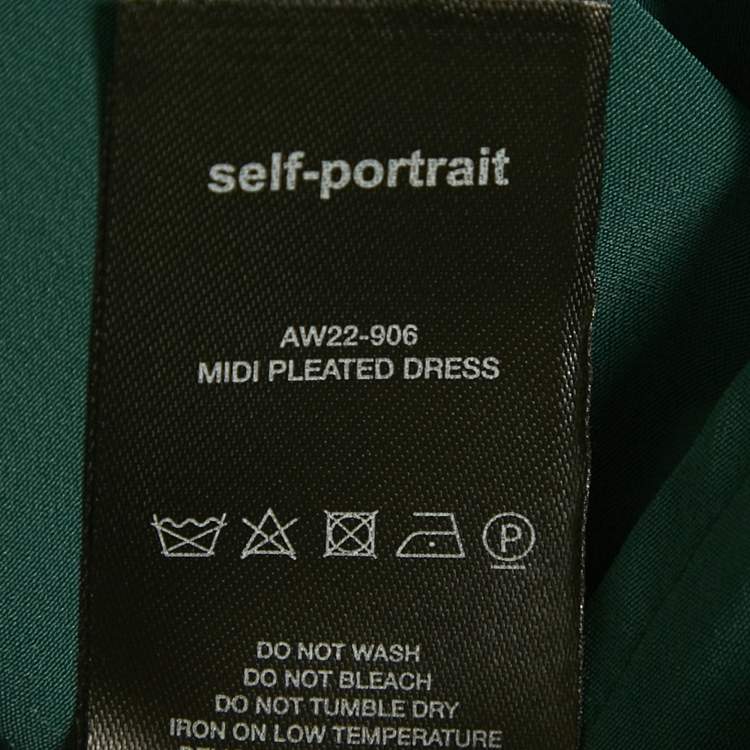 Pre Owned Self-Portrait Green Crystal Embellished Crepe Pleated Midi Dress M