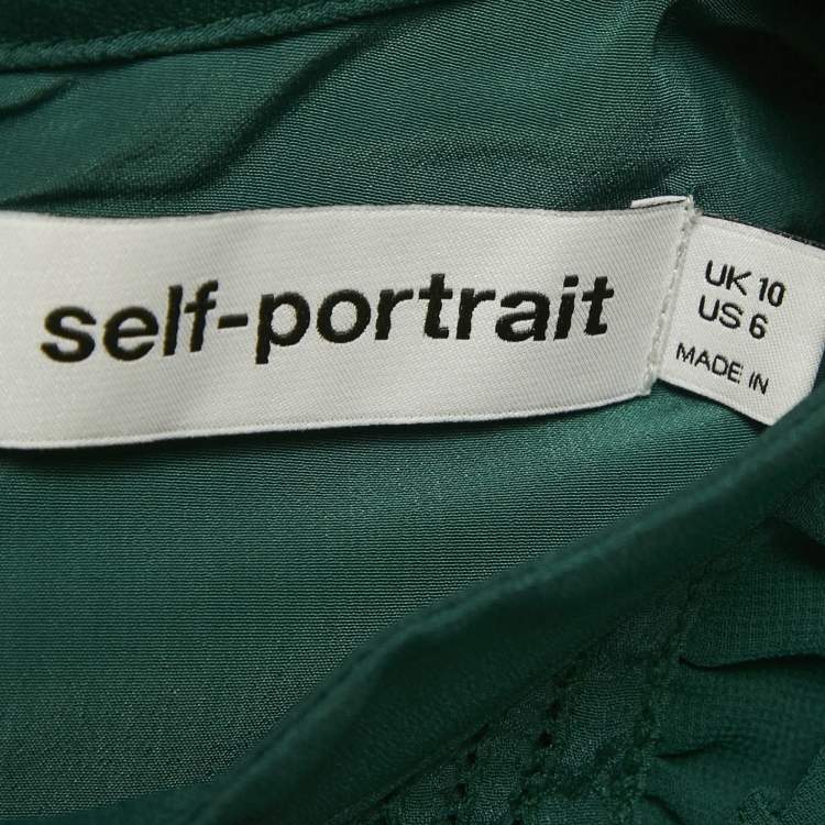 Pre Owned Self-Portrait Green Crystal Embellished Crepe Pleated Midi Dress M