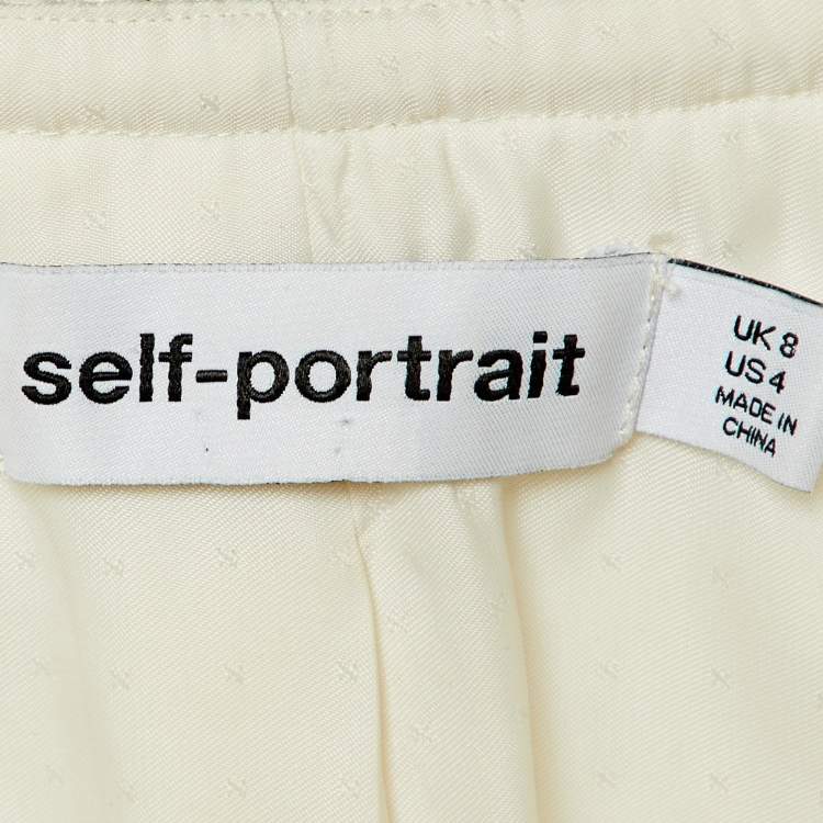 Pre Owned Self-Portrait White Tweed & Crepe Tailored Midi Dress S