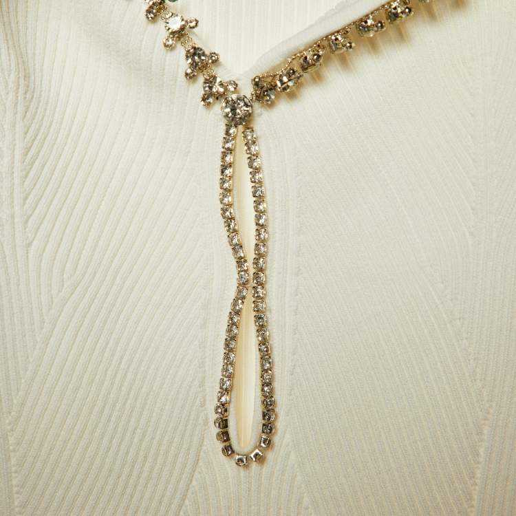Pre Owned Self-Portrait White Knit Diamante Midi Dress S