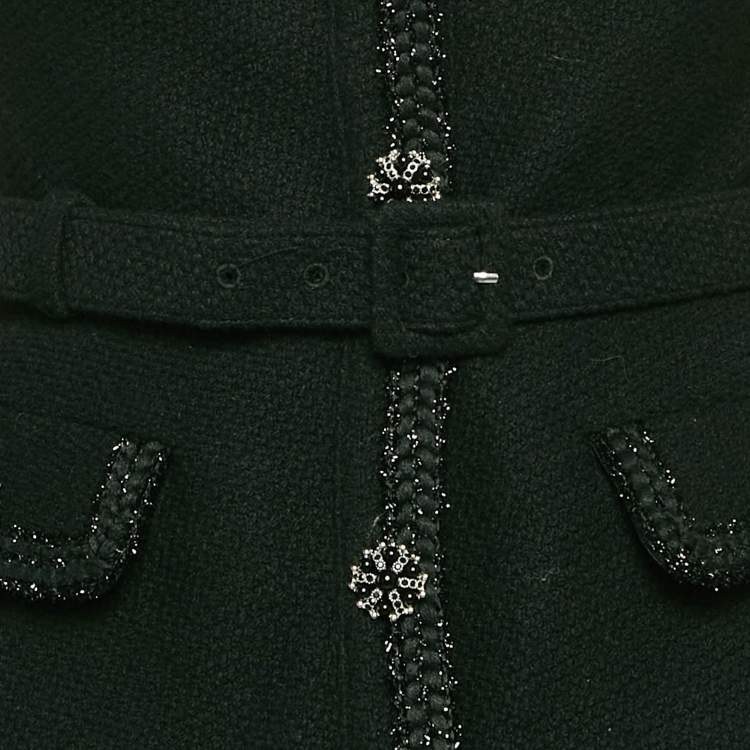 Pre Owned Self-Portrait Black Tweed and Chiffon Pleated Tailored Bodice Midi Dress M