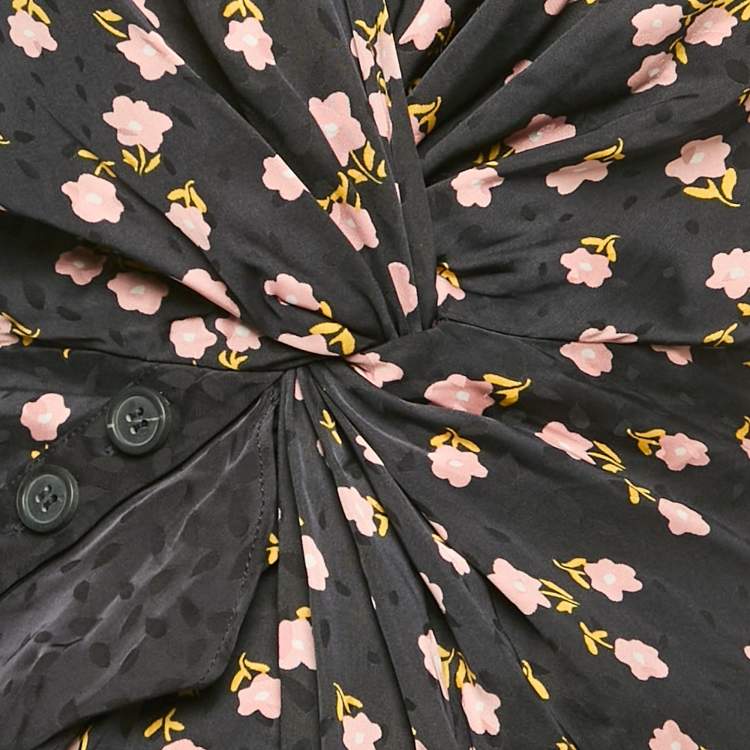 Pre Owned Self-Portrait Navy Blue Floral Print Flared Midi Dress S