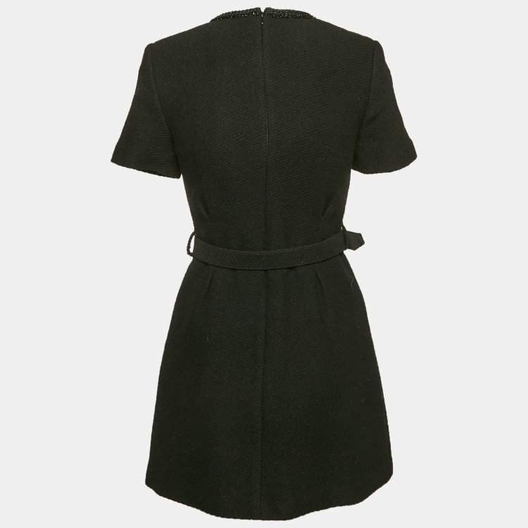 Pre Owned Self-Portrait Black Wool Blend Textured Mini Dress S
