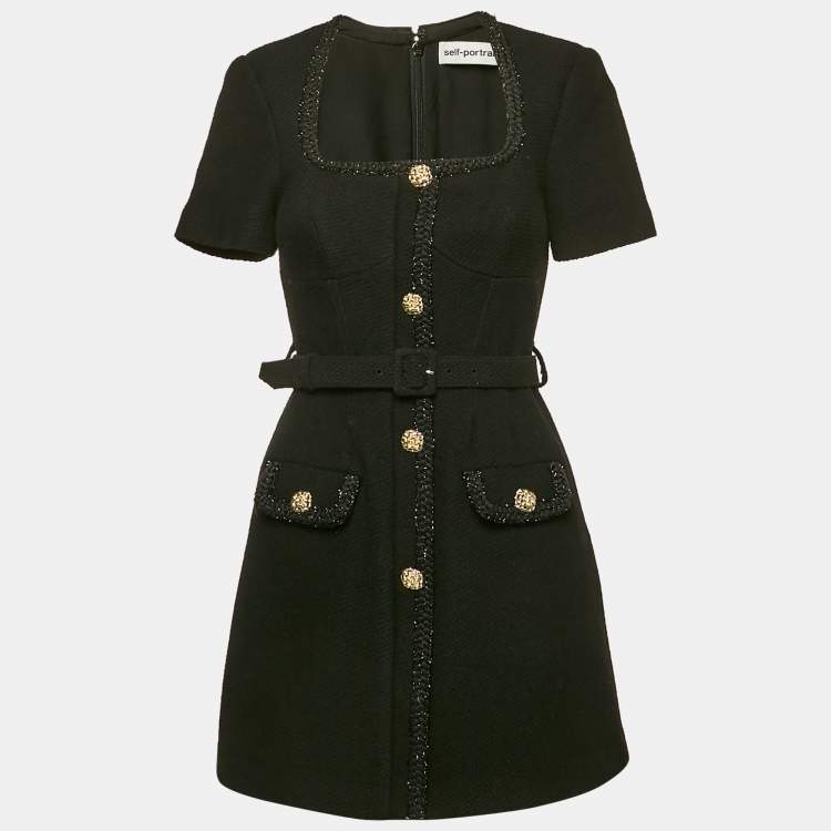 Pre Owned Self-Portrait Black Wool Blend Textured Mini Dress S