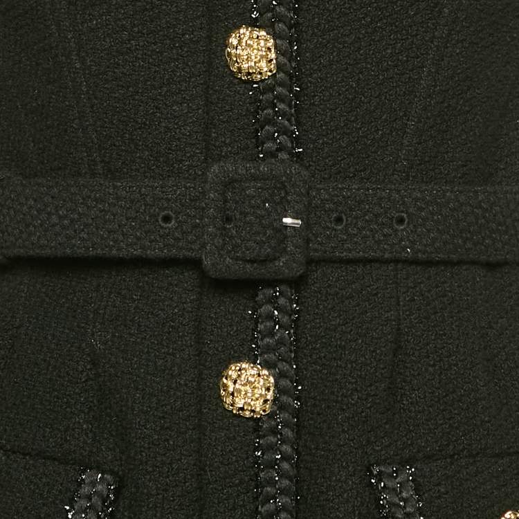Pre Owned Self-Portrait Black Wool Blend Textured Mini Dress S
